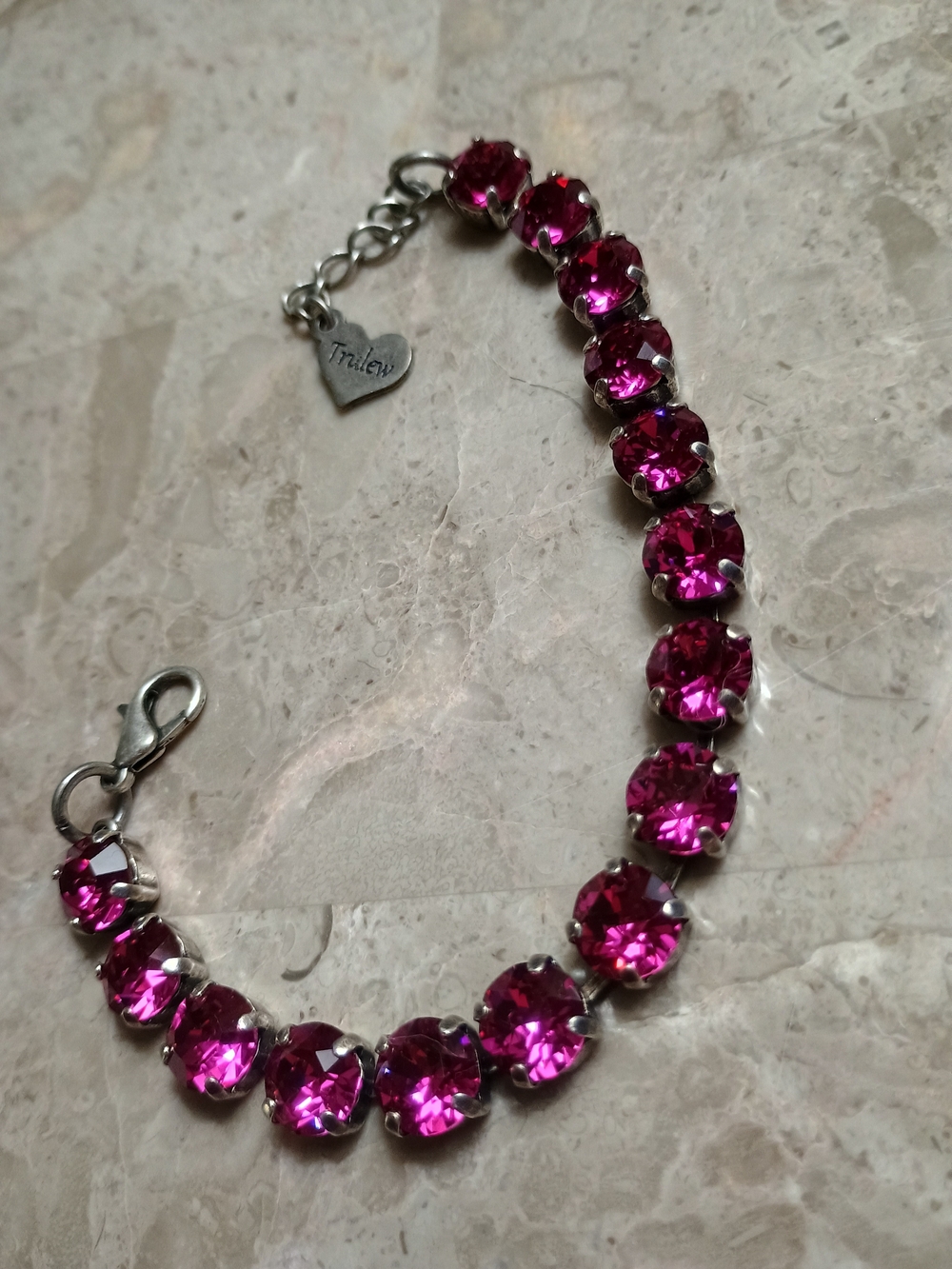 Pink Crystal Bracelet - Fuchsia Stone Silver Setting